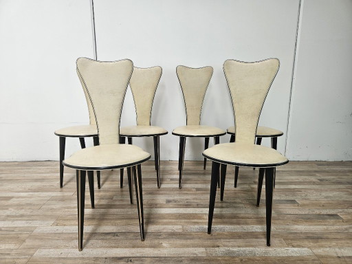 Set van zes mid-century moderne eetkamerstoelen van Umberto Mascagni – Wood