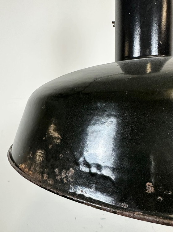 Image 1 of Industrial Black Enamel Factory Pendant Lamp with Iron Top, 1950s