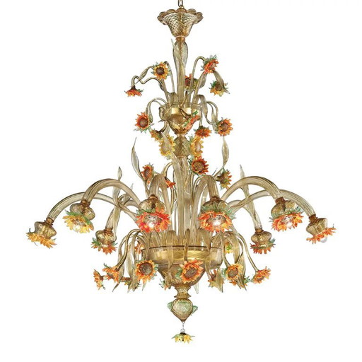 Lustre « Tournesols » en verre de Murano – Style vénitien, couleur ambre et vert