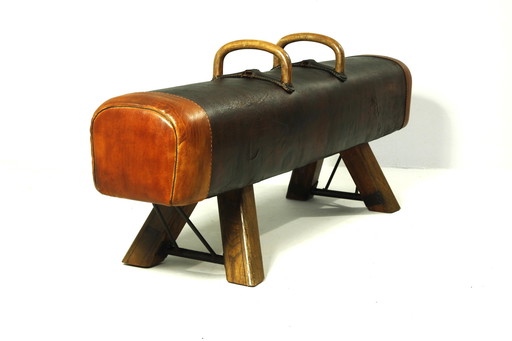 1930s Leather Gym Pommel Horse Bench