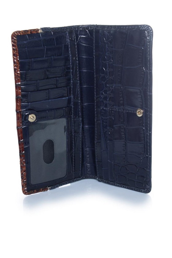 Image 1 of Brahmin, croc embossed brown blue leather wallet
