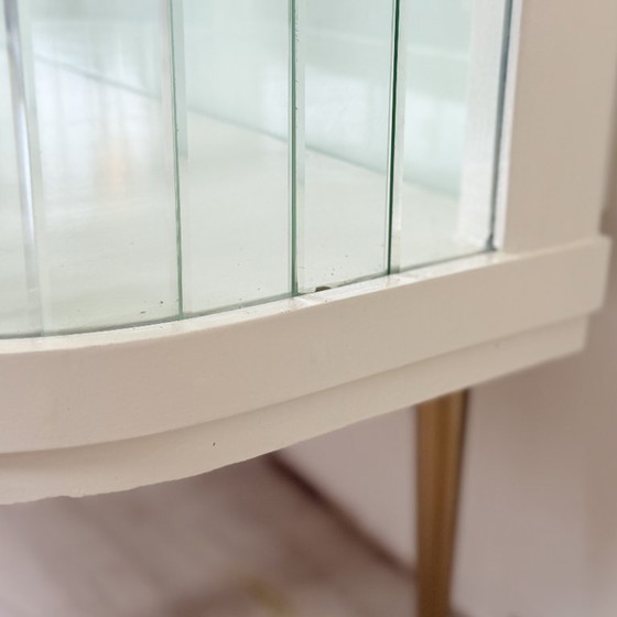 Image 1 of White vintage slatted display case on gold legs