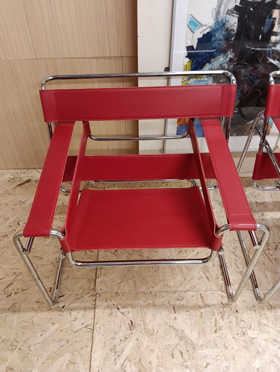 Image 1 of KNOLL Studio Set van 2 WASSILY B3 fauteuils (NIEUW) in rood leer