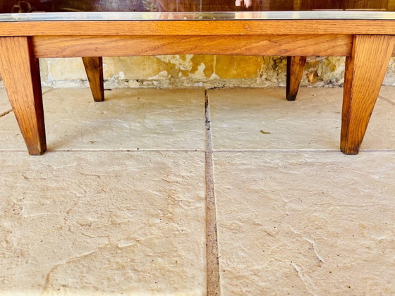Image 1 of Librería de roble de mediados de siglo, con puertas correderas de cristal, década de 1960