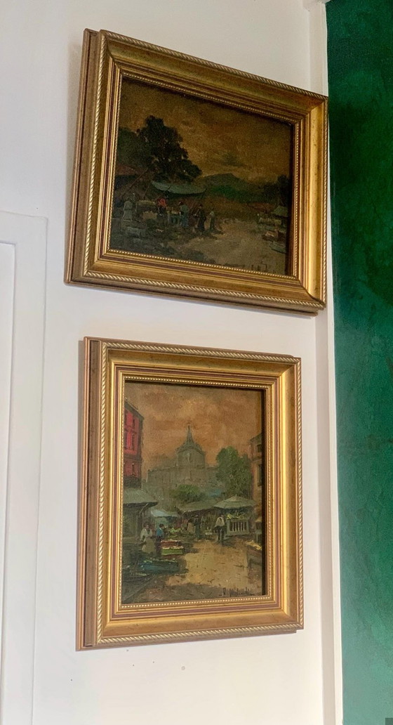 Pair of Market Scenes – Naples, Italy – Antonio Migliardi (1913-1985) – Paintings & Drawings, Wood (photo 2 of 6)