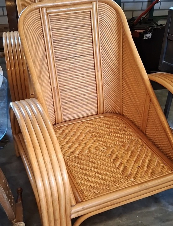 Image 1 of Bamboe rattan rotan set, fauteuils, tafel, Paul Frankl stijl
