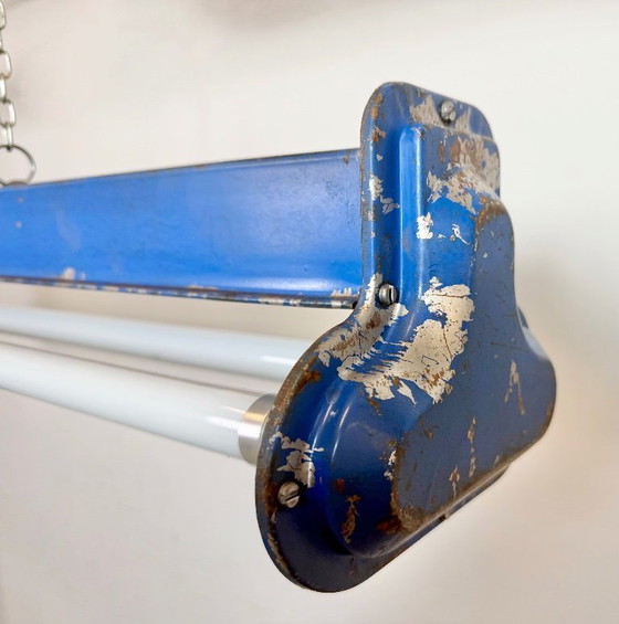 Image 1 of Blauwe industriële hanglamp, jaren 70