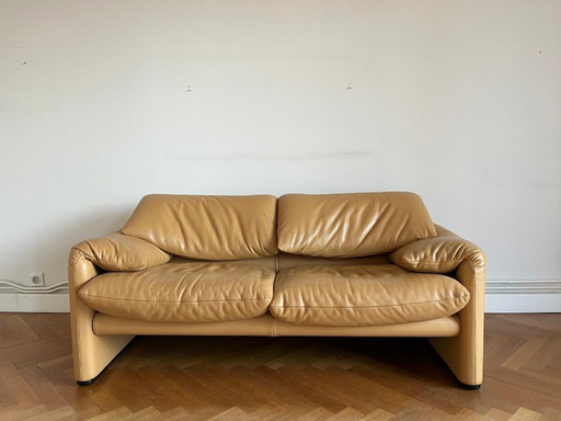 Divano Maralunga di Vico Magistretti - 2 posti - Beige/Caramello