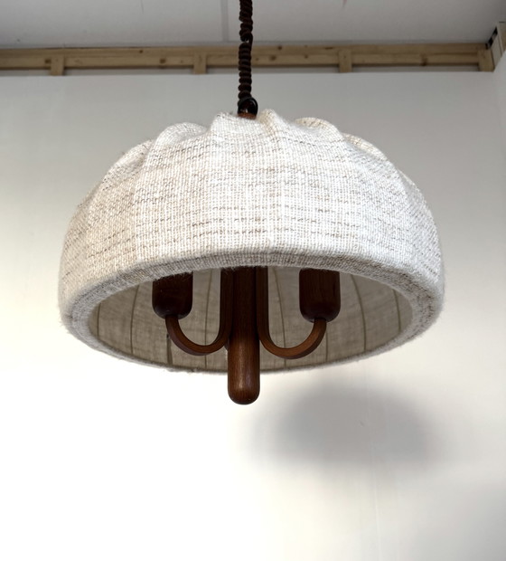 Image 1 of Lampada a sospensione vintage, teak e lana, Domus '70