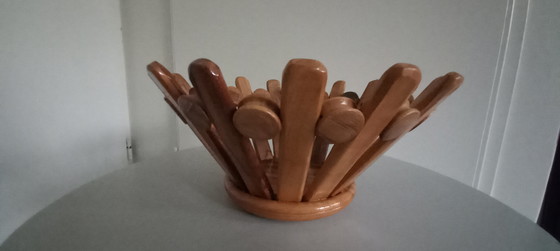Image 1 of Vintage houten fruitschaal broodmand wooden craft jaren '70