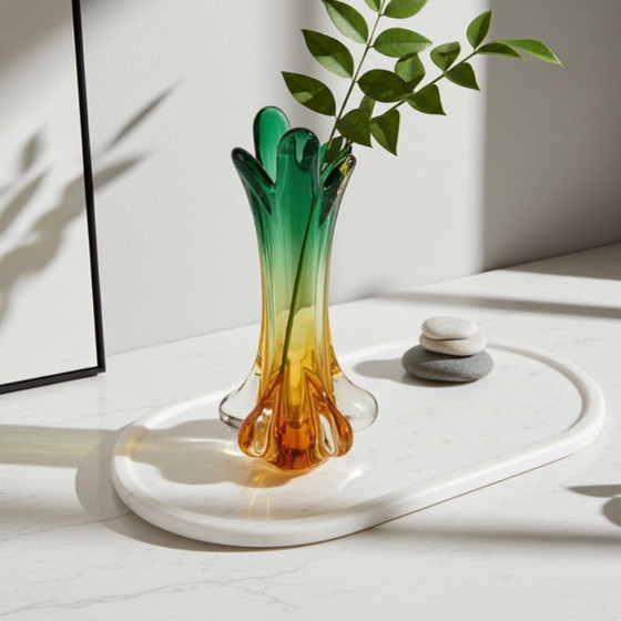 Image 1 of Murano Art Glass Vase Seguso 1960s - Green & Amber