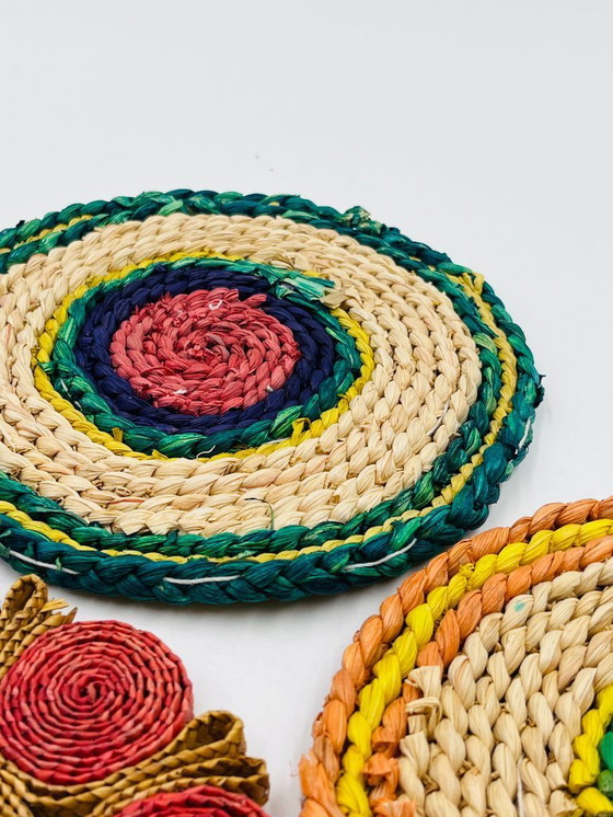 Image 1 of Set of 3 vintage braided rope trivets – bohemian style
