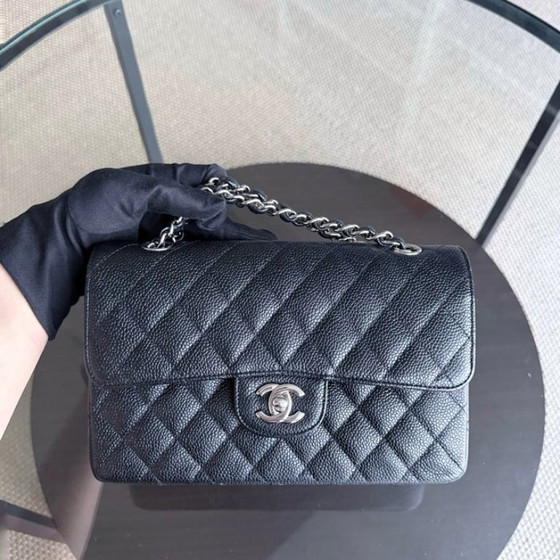 Image 1 of Chanel Classic Flap Small - Caviar 23CM Quilted Grained Calfskin Black Silver Hardware Series 12
