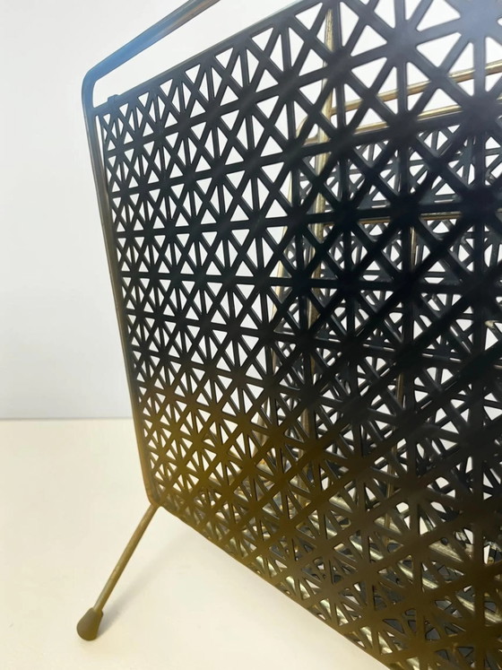Vintage Newspaper Stand Brass & Black – Mid Century Magazine Rack with Wooden Handle | 1960s Design Magazine (photo 2 of 8)