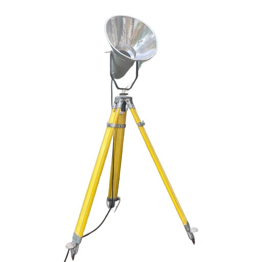 Industrial vintage tripod spotlight standing lamp - adjustable