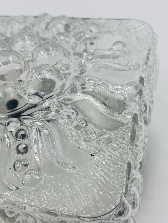 Image 1 of Vierkante plafondlamp in gegoten glas met reliëf