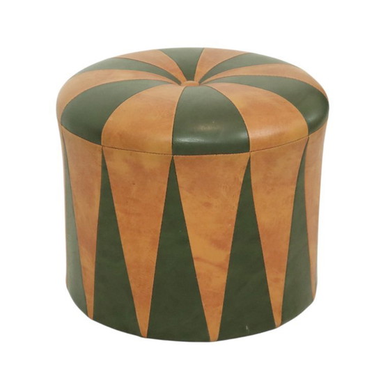 Image 1 of Vintage Pouf Green Brown Skai