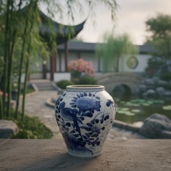 Image 1 of Japanse antieke blauw witte gemberpotten Imari stijl 27cm (rechter vaas op de foto’s)