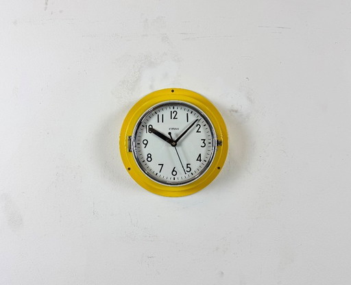 Vintage Yellow Citizen Ships Wall Clock, 1970s