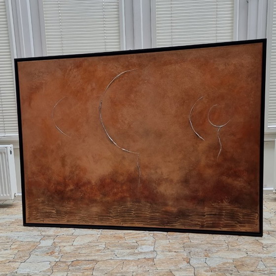 Image 1 of Hand-painted abstract minimalist painting bronze 100x140 cm