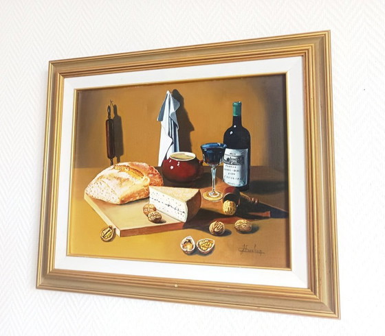 Image 1 of Oil on canvas still life signed Frechin
