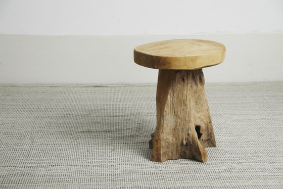 Teakhouten wortelkruk, organisch houten bijzettafeltje, rustieke sculpturale boomstronkkruk, vintage – Wood (photo 5 of 17)