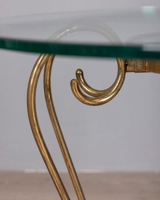 Vintage 1950s Italian-designed gold-plated brass and glass coffee table, Side tables, Green (photo 4 of 12)