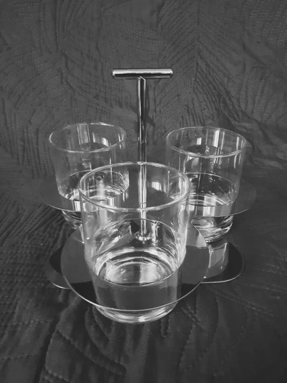 Image 1 of vintage Cilio Germany luxe dranken set 3 glazen met RVS houder