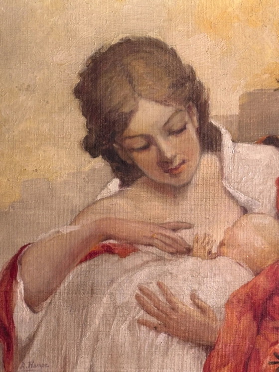 Peinture à l'huile Maternité sur toile par A. Hampe, Peintures et dessins (photo 3 sur 8)