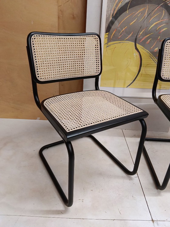 Image 1 of ALIVARMVSEVM 104. SET of 2 CESCA B32 Chairs (NEW) in Black Frame Limited Edition 