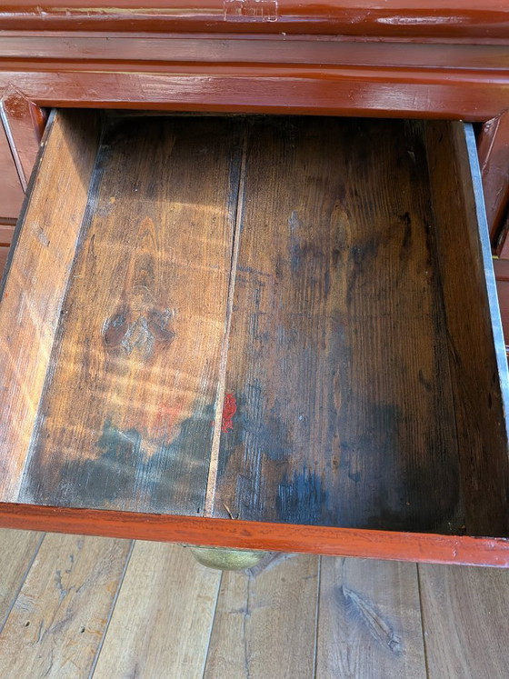 Console asiatique avec tiroirs, bois brun rougeâtre, Métal, Aziatisch (photo 3 sur 9)