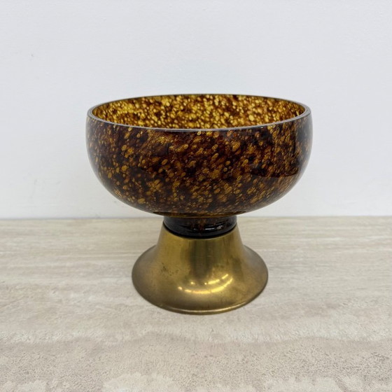 Image 1 of Italian murano glass with brass center piece bowl , 1970s