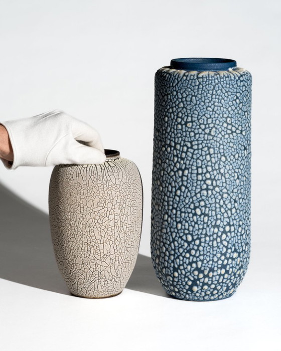 Image 1 of ALBERT KIESSLING Schlangenhaut XL Vase Duo Ostdeutsche Keramik REDUKTIONSGLASUR GDR
