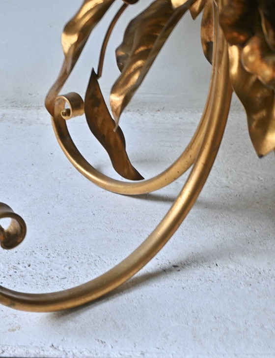 Image 1 of Coffee table with gilded metal flowers in the style of Hans Kögl