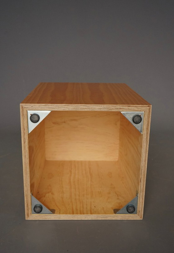 Image 1 of Minimalistische multiplex krukjes met kussens, jaren 90, set van 4