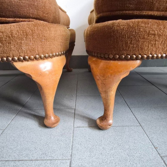 Image 1 of COPPIA DI POLTRONE BERGERE VINTAGE DEI PRIMI DEL XX SECOLO IN RATTAN E LEGNO, SUPERBAMENTE CURVE