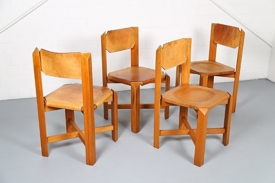 Image 1 of 4 sedie da pranzo vintage Wasa in legno di faggio e pelle