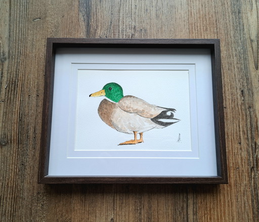 Originalgemälde „Ente und Erpel“ | Inklusive Rahmen – schilderijen tekeningen, Paper