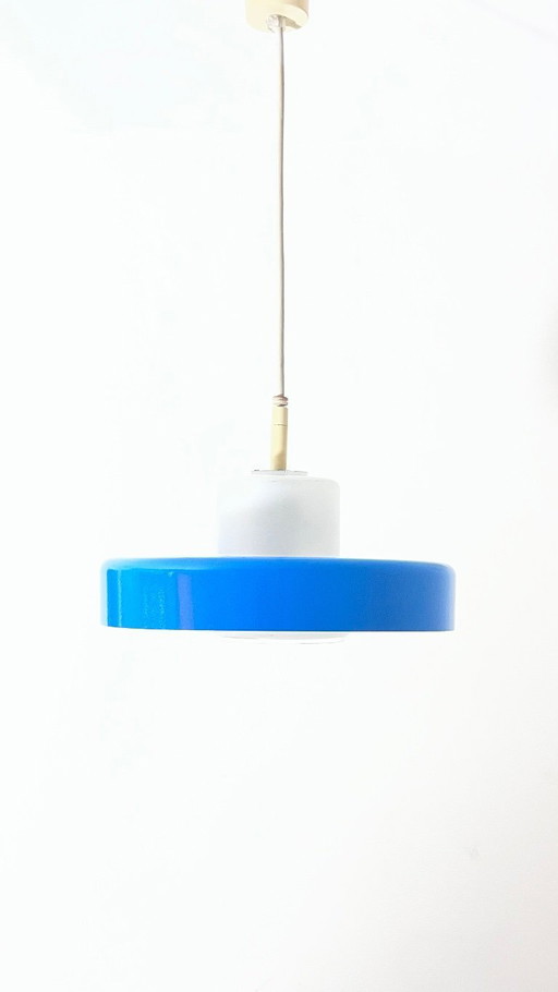 Suspension vintage Doria, design Bauhaus, bleue rétro