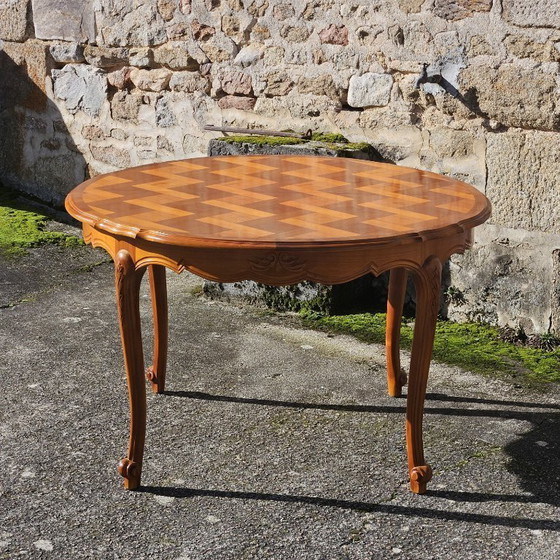 Image 1 of French Vintage Marqueterie Dining Table-extandable Cherrywood Table -Style Louis XV-80s