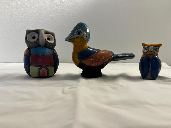 Image 1 of Set van drie veelkleurige Raku vogelfiguren