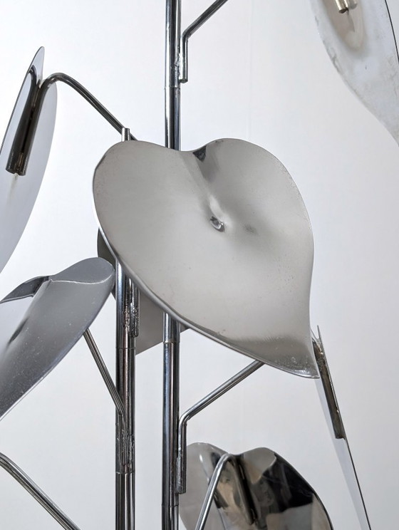 Image 1 of Chrome Leaf Floor Sculpture on Circular Base, 1970s