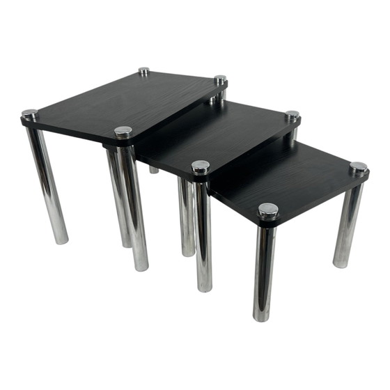 Vintage Space Ace three-piece table set 1970s – Side tables, Wood, Chrome (photo 2 of 5)