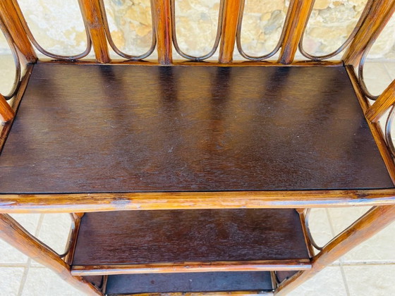 Image 1 of Vintage plank van bamboe en rotan met 2 verdiepingen en opbergruimte, jaren 1960