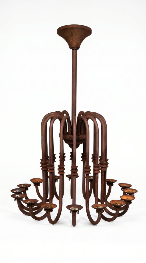 Monumental Antique 16-Arm Candle Chandelier