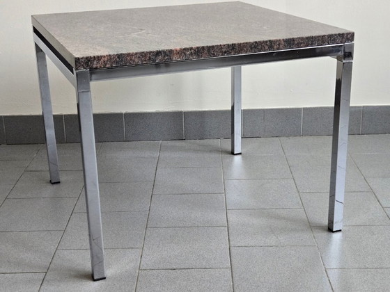 Image 1 of Vintage 1970s Side Coffee Table, Pink Granite & Chrome Steel, DLG Florence Knoll