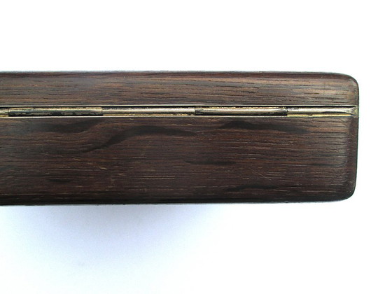 Image 1 of Danish Design Bog Oak Wood Mid-Century Cigarette Box, Signed and Hallmarked, with Sterling Silver Inlaid Floral Design