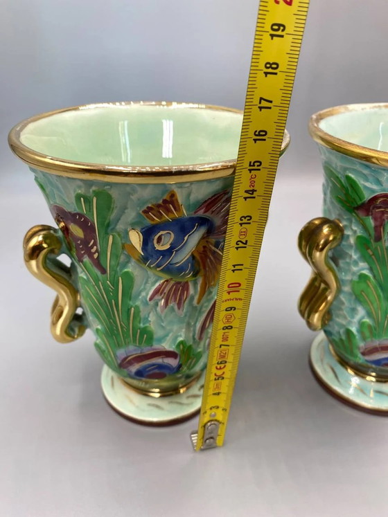Pair of Cerdazur Monaco Vases - Marine Decor - Fish and Seaweed – Crockery, Ceramic (photo 6 of 7)