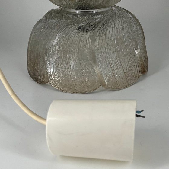 Image 1 of Mid-century ice glass pendant lamp in lotus design – 1970s