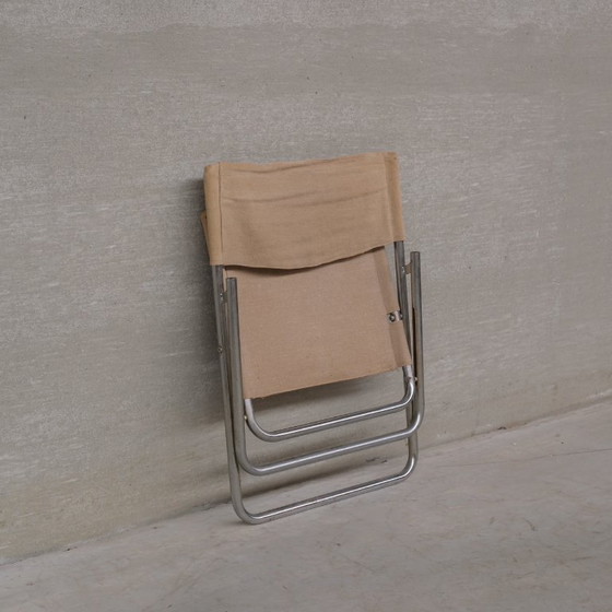 Image 1 of Niels Gammelgaard 'Cox' Folding Linen Mid-Century Chrome Lounge Chair